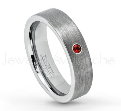 0.21ctw Garnet & Diamond 3-Stone Tungsten Ring - January Birthstone Ring - 6mm Tungsten Wedding Band - Brushed Finish Comfort Fit Classic Pipe Cut Tungsten Ring - Tungsten Anniversary Ring TN019-GR