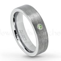 0.07ctw Green Tourmaline Tungsten Ring - October Birthstone Ring - 6mm Tungsten Wedding Band - Brushed Finish Comfort Fit Classic Pipe Cut Tungsten Ring - Tungsten Anniversary Ring TN019-GTM