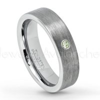 0.07ctw Peridot Tungsten Ring - August Birthstone Ring - 6mm Tungsten Wedding Band - Brushed Finish Comfort Fit Classic Pipe Cut Tungsten Ring - Tungsten Anniversary Ring TN019-PD