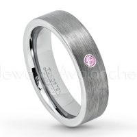 0.07ctw Pink Tourmaline Tungsten Ring - October Birthstone Ring - 6mm Tungsten Wedding Band - Brushed Finish Comfort Fit Classic Pipe Cut Tungsten Ring - Tungsten Anniversary Ring TN019-PTM