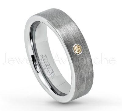 0.21ctw Smokey Quartz & Diamond 3-Stone Tungsten Ring - November Birthstone Ring - 6mm Tungsten Wedding Band - Brushed Finish Comfort Fit Classic Pipe Cut Tungsten Ring - Tungsten Anniversary Ring TN019-SMQ