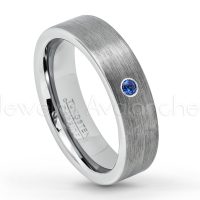 0.07ctw Blue Sapphire Tungsten Ring - September Birthstone Ring - 6mm Tungsten Wedding Band - Brushed Finish Comfort Fit Classic Pipe Cut Tungsten Ring - Tungsten Anniversary Ring TN019-SP
