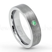 0.07ctw Tsavorite Tungsten Ring - January Birthstone Ring - 6mm Tungsten Wedding Band - Brushed Finish Comfort Fit Classic Pipe Cut Tungsten Ring - Tungsten Anniversary Ring TN019-TVR