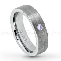 0.07ctw Tanzanite Tungsten Ring - December Birthstone Ring - 6mm Tungsten Wedding Band - Brushed Finish Comfort Fit Classic Pipe Cut Tungsten Ring - Tungsten Anniversary Ring TN019-TZN