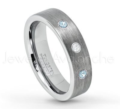 0.07ctw Topaz Tungsten Ring - November Birthstone Ring - 6mm Tungsten Wedding Band - Brushed Finish Comfort Fit Classic Pipe Cut Tungsten Ring - Tungsten Anniversary Ring TN019-TP