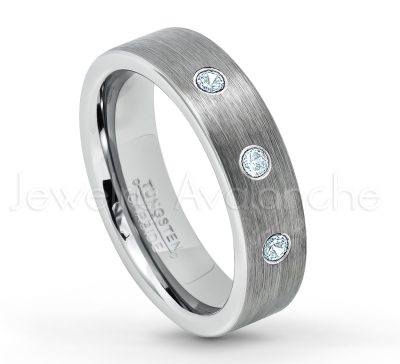 0.07ctw Aquamarine Tungsten Ring - March Birthstone Ring - 6mm Tungsten Wedding Band - Brushed Finish Comfort Fit Classic Pipe Cut Tungsten Ring - Tungsten Anniversary Ring TN019-AQM