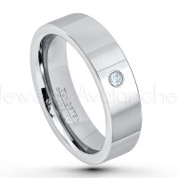 0.07ctw Aquamarine Tungsten Ring - March Birthstone Ring - 6mm Pipe Cut Tungsten Ring - Comfort Fit Tungsten Carbide Wedding Ring - Polished Finish Tungsten Ring TN020-AQM