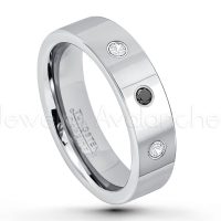 0.21ctw Black & White Diamond 3-Stone Tungsten Ring - April Birthstone Ring - 6mm Pipe Cut Tungsten Ring - Comfort Fit Tungsten Carbide Wedding Ring - Polished Finish Tungsten Ring TN020-BD