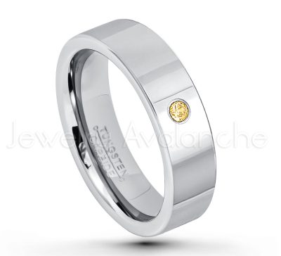 0.21ctw Citrine 3-Stone Tungsten Ring - November Birthstone Ring - 6mm Pipe Cut Tungsten Ring - Comfort Fit Tungsten Carbide Wedding Ring - Polished Finish Tungsten Ring TN020-CN