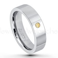 0.07ctw Citrine Tungsten Ring - November Birthstone Ring - 6mm Pipe Cut Tungsten Ring - Comfort Fit Tungsten Carbide Wedding Ring - Polished Finish Tungsten Ring TN020-CN