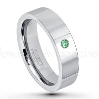 0.07ctw Emerald Tungsten Ring - May Birthstone Ring - 6mm Pipe Cut Tungsten Ring - Comfort Fit Tungsten Carbide Wedding Ring - Polished Finish Tungsten Ring TN020-ED