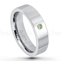 0.07ctw Green Tourmaline Tungsten Ring - October Birthstone Ring - 6mm Pipe Cut Tungsten Ring - Comfort Fit Tungsten Carbide Wedding Ring - Polished Finish Tungsten Ring TN020-GTM