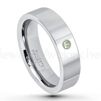 0.07ctw Peridot Tungsten Ring - August Birthstone Ring - 6mm Pipe Cut Tungsten Ring - Comfort Fit Tungsten Carbide Wedding Ring - Polished Finish Tungsten Ring TN020-PD