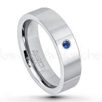 0.07ctw Blue Sapphire Tungsten Ring - September Birthstone Ring - 6mm Pipe Cut Tungsten Ring - Comfort Fit Tungsten Carbide Wedding Ring - Polished Finish Tungsten Ring TN020-SP