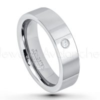 0.07ctw Diamond Tungsten Ring - April Birthstone Ring - 6mm Pipe Cut Tungsten Ring - Comfort Fit Tungsten Carbide Wedding Ring - Polished Finish Tungsten Ring TN020-WD