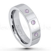 0.21ctw Amethyst 3-Stone Tungsten Ring - February Birthstone Ring - 6mm Pipe Cut Tungsten Ring - Comfort Fit Tungsten Carbide Wedding Ring - Polished Finish Tungsten Ring TN020-AMT