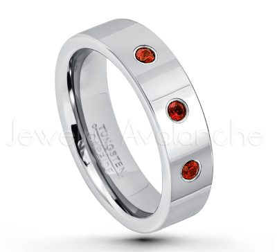 0.07ctw Garnet Tungsten Ring - January Birthstone Ring - 6mm Pipe Cut Tungsten Ring - Comfort Fit Tungsten Carbide Wedding Ring - Polished Finish Tungsten Ring TN020-GR
