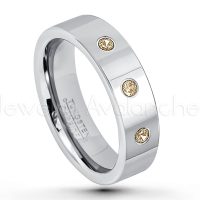0.21ctw Smokey Quartz 3-Stone Tungsten Ring - November Birthstone Ring - 6mm Pipe Cut Tungsten Ring - Comfort Fit Tungsten Carbide Wedding Ring - Polished Finish Tungsten Ring TN020-SMQ