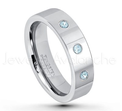 0.21ctw Topaz 3-Stone Tungsten Ring - November Birthstone Ring - 6mm Pipe Cut Tungsten Ring - Comfort Fit Tungsten Carbide Wedding Ring - Polished Finish Tungsten Ring TN020-TP