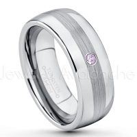 0.07ctw Amethyst Tungsten Ring - February Birthstone Ring - Tungsten Wedding Band - 8mm Polished and Brushed Center Comfort Fit Dome Tungsten Carbide Ring - Men's Anniversary Ring TN022-AMT