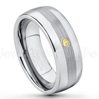 0.07ctw Citrine Tungsten Ring - November Birthstone Ring - Tungsten Wedding Band - 8mm Polished and Brushed Center Comfort Fit Dome Tungsten Carbide Ring - Men's Anniversary Ring TN022-CN
