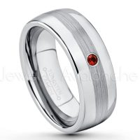 0.07ctw Garnet Tungsten Ring - January Birthstone Ring - Tungsten Wedding Band - 8mm Polished and Brushed Center Comfort Fit Dome Tungsten Carbide Ring - Men's Anniversary Ring TN022-GR