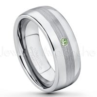 0.07ctw Green Tourmaline Tungsten Ring - October Birthstone Ring - Tungsten Wedding Band - 8mm Polished and Brushed Center Comfort Fit Dome Tungsten Carbide Ring - Men's Anniversary Ring TN022-GTM