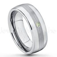 0.07ctw Peridot Tungsten Ring - August Birthstone Ring - Tungsten Wedding Band - 8mm Polished and Brushed Center Comfort Fit Dome Tungsten Carbide Ring - Men's Anniversary Ring TN022-PD