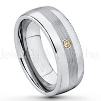0.07ctw Smokey Quartz Tungsten Ring - November Birthstone Ring - Tungsten Wedding Band - 8mm Polished and Brushed Center Comfort Fit Dome Tungsten Carbide Ring - Men's Anniversary Ring TN022-SMQ