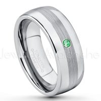 0.07ctw Tsavorite Tungsten Ring - January Birthstone Ring - Tungsten Wedding Band - 8mm Polished and Brushed Center Comfort Fit Dome Tungsten Carbide Ring - Men's Anniversary Ring TN022-TVR