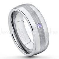 0.07ctw Tanzanite Tungsten Ring - December Birthstone Ring - Tungsten Wedding Band - 8mm Polished and Brushed Center Comfort Fit Dome Tungsten Carbide Ring - Men's Anniversary Ring TN022-TZN