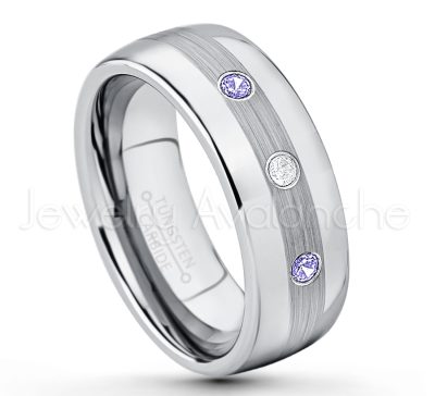 0.07ctw Tanzanite Tungsten Ring - December Birthstone Ring - Tungsten Wedding Band - 8mm Polished and Brushed Center Comfort Fit Dome Tungsten Carbide Ring - Men's Anniversary Ring TN022-TZN