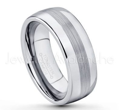 Tungsten Wedding Band - 8mm Polished & Brushed Center Comfort Fit Dome Tungsten Carbide Ring - Engagement Ring - Men's Anniversary Ring TN022PL