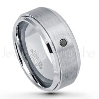 0.07ctw Black Diamond Tungsten Ring - April Birthstone Ring - 9mm Tungsten Wedding Band - Brushed Finish Comfort Fit Tungsten Carbide Ring - Beveled Edge Men's Anniversary Ring TN023-BD