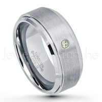 0.07ctw Peridot Tungsten Ring - August Birthstone Ring - 9mm Tungsten Wedding Band - Brushed Finish Comfort Fit Tungsten Carbide Ring - Beveled Edge Men's Anniversary Ring TN023-PD