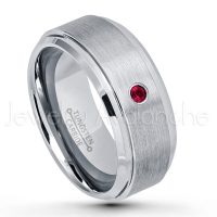 0.07ctw Ruby Tungsten Ring - July Birthstone Ring - 9mm Tungsten Wedding Band - Brushed Finish Comfort Fit Tungsten Carbide Ring - Beveled Edge Men's Anniversary Ring TN023-RB
