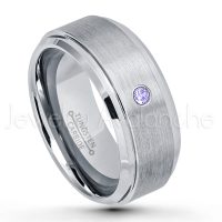0.07ctw Tanzanite Tungsten Ring - December Birthstone Ring - 9mm Tungsten Wedding Band - Brushed Finish Comfort Fit Tungsten Carbide Ring - Beveled Edge Men's Anniversary Ring TN023-TZN