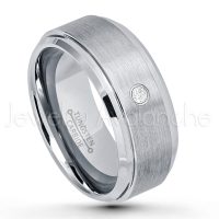 0.07ctw Diamond Tungsten Ring - April Birthstone Ring - 9mm Tungsten Wedding Band - Brushed Finish Comfort Fit Tungsten Carbide Ring - Beveled Edge Men's Anniversary Ring TN023-WD
