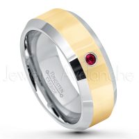 0.07ctw Ruby Tungsten Ring - July Birthstone Ring - 2-Tone Tungsten Wedding Band - 8mm Polished Yellow Gold Plated Center Comfort Fit Dome Tungsten Carbide Ring - Anniversary Ring TN024-RB