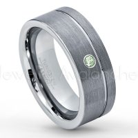 0.07ctw Alexandrite Tungsten Ring - June Birthstone Ring - 8mmTungsten Wedding Band - Brushed Finish Comfort Fit Grooved Pipe Cut Tungsten Ring - Men's Anniversary Ring TN030-ALX