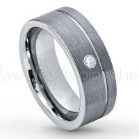 0.07ctw Aquamarine Tungsten Ring - March Birthstone Ring - 8mmTungsten Wedding Band - Brushed Finish Comfort Fit Grooved Pipe Cut Tungsten Ring - Men's Anniversary Ring TN030-AQM