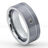0.07ctw Black Diamond Tungsten Ring - April Birthstone Ring - 8mmTungsten Wedding Band - Brushed Finish Comfort Fit Grooved Pipe Cut Tungsten Ring - Men's Anniversary Ring TN030-BD