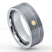 0.07ctw Citrine Tungsten Ring - November Birthstone Ring - 8mmTungsten Wedding Band - Brushed Finish Comfort Fit Grooved Pipe Cut Tungsten Ring - Men's Anniversary Ring TN030-CN