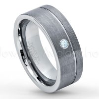 0.07ctw Topaz Tungsten Ring - November Birthstone Ring - 8mmTungsten Wedding Band - Brushed Finish Comfort Fit Grooved Pipe Cut Tungsten Ring - Men's Anniversary Ring TN030-TP