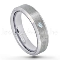 0.07ctw Aquamarine Tungsten Ring - March Birthstone Ring - 6mm Tungsten Wedding Band - Brushed Finish Comfort Fit Beveled Edge Tungsten Carbide Ring - Tungsten Anniversary Ring TN038-AQM