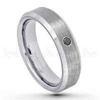 0.07ctw Black Diamond Tungsten Ring - April Birthstone Ring - 6mm Tungsten Wedding Band - Brushed Finish Comfort Fit Beveled Edge Tungsten Carbide Ring - Tungsten Anniversary Ring TN038-BD
