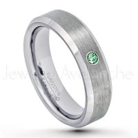 0.07ctw Emerald Tungsten Ring - May Birthstone Ring - 6mm Tungsten Wedding Band - Brushed Finish Comfort Fit Beveled Edge Tungsten Carbide Ring - Tungsten Anniversary Ring TN038-ED