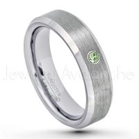 0.07ctw Green Tourmaline Tungsten Ring - October Birthstone Ring - 6mm Tungsten Wedding Band - Brushed Finish Comfort Fit Beveled Edge Tungsten Carbide Ring - Tungsten Anniversary Ring TN038-GTM
