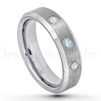 0.21ctw Topaz & Diamond 3-Stone Tungsten Ring - November Birthstone Ring - 6mm Tungsten Wedding Band - Brushed Finish Comfort Fit Beveled Edge Tungsten Carbide Ring - Tungsten Anniversary Ring TN038-TP