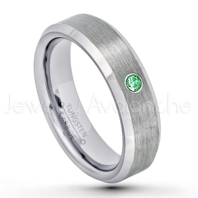 0.21ctw Tsavorite 3-Stone Tungsten Ring - January Birthstone Ring - 6mm Tungsten Wedding Band - Brushed Finish Comfort Fit Beveled Edge Tungsten Carbide Ring - Tungsten Anniversary Ring TN038-TVR
